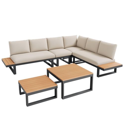 Gartenmöbel-Set,Eckstellung,mit verstellbarer Neigungsfunktion (5-stufig, bis 55°)verzinktes Stahlrohr,mit zwei Couchtischen
