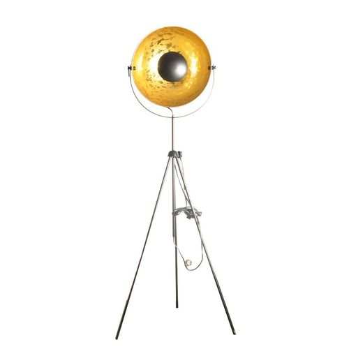 Moderne industrielle Dreibein-Stehlampe mit verstellbarem Strahler in geknacktem Gold und verstellbarer Höhe