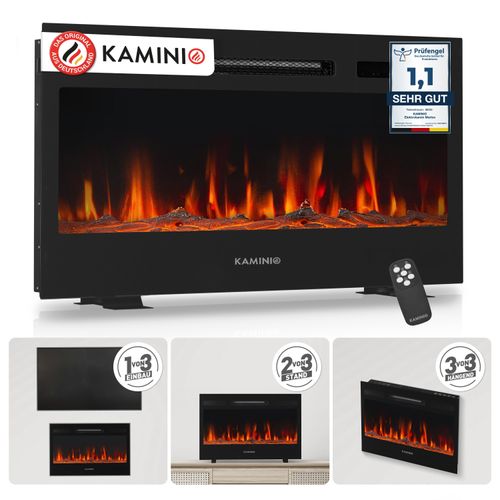 KAMINIO Elektrokamin MARLON - Elektrischer 3-in-1 Kamin mit Heizung, 3D-Flammeneffekt, 12 Flammenfarben, Fernbedienung - 30 Zoll