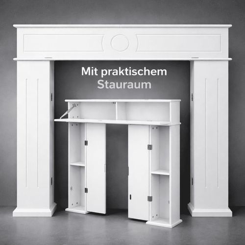 Kaminumrandung Weiß Kaminumbau Kaminkonsole Kaminverkleidung Dekokamin Stauraum