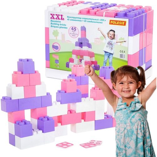 Rosa „XXL“-Bauklötze, 45 Elemente. + Verbinder für Bauklötze