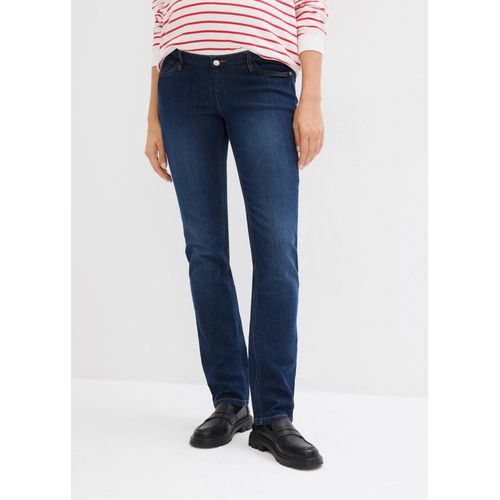 Umstandsjeans BONPRIX, Damen, Gr. 38, N-Gr, dunkelblau denim, Denim/Jeans, Obermaterial: 82% Baumwolle, 17% Polyester, 1% Elasthan. Einsatz: 95% Baumwolle, 5% Elasthan, regular fit, Jeans Umstandsjeans, regular fit, gerades Bein, breiter Bund aus Baumwolljersey
