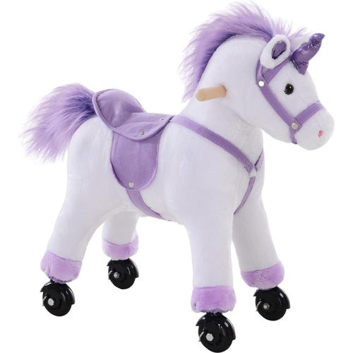 Lila Plüsch Reitpferd auf Rollen 55x23x60cm Spielpferd mit Wiehern