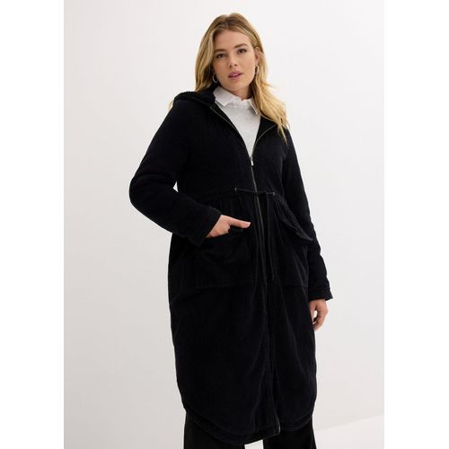 bonprix Cord-Mantel mit Teddy-Fleece Kapuze aus reiner Baumwolle, schwarz, Gr.38, Herbstlicher Cord-Parka aus 100% Baumwolle mit mit Teddy-Fleece Kapuze, aus 100% Baumwolle,Cord