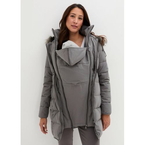 bonprix 3-in-1 warm wattierte Umstands- und Tragejacke, grau, Gr.50, Wattierte Schwangerschaftsjacke für die Schwangerschaft und danach