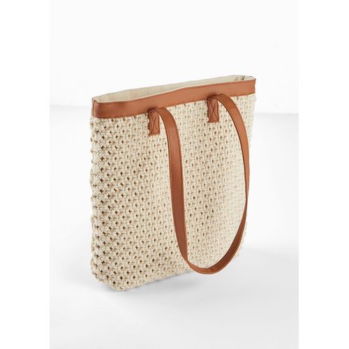 bonprix Makrameeshopper, beige, Gr.31x30 cm, Schöner Makrameeshopper im sommerlichen Look, Baumwolle