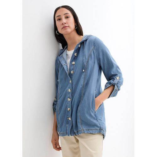 bonprix Hemd-Jacke mit kühlendem Leinen, blau, Gr.44, Gemütliche Hemd-Jacke mit Kapuze und Knöpfen, 56% Lyocell (verifiziert)