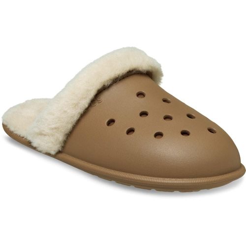 Pantoffel CROCS "Classic Fuzz Scuff", Damen, Gr. 42, braun, Croslite™, Schuhe, Hausschuh, Clog mit Warmfutter