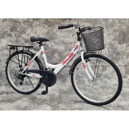 26 Zoll Damencityrad SAFIRO VON UMIT 21-Gang Shimano Kettenschaltung, Gepäckträger, Licht und Korb NEU 2608-Weiß AB 155 CM KÖRPERGRÖSSE