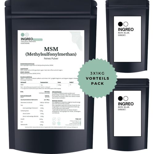 MSM (Methylsulfonylmethan) Feines Pulver (>100 Mesh) – 3kg (3X1kg)