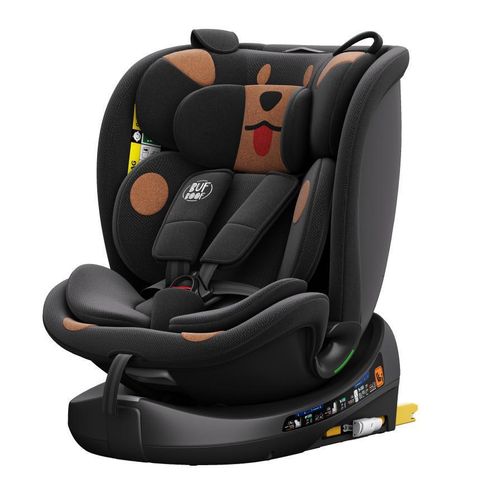 BUF BOOF® B-Joy DELUXE i-Size 40–150 cm Kinderautositz, ISOFIX, 360° drehbar, 155° Liegeposition, Schlafposition, BlackDOG