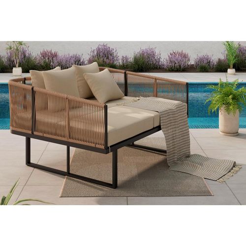 Ambia Garden Sonneninsel, Creme, Schwarz, Kunststoff, Textil, 160x120x84 cm, Loungemöbel, Sonneninseln
