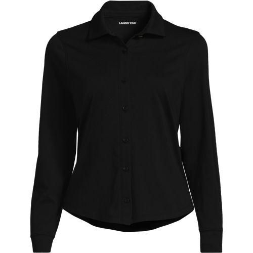 Langärmelige Supima-Jerseybluse, Damen,  Schwarz, Baumwolle, by Lands' End