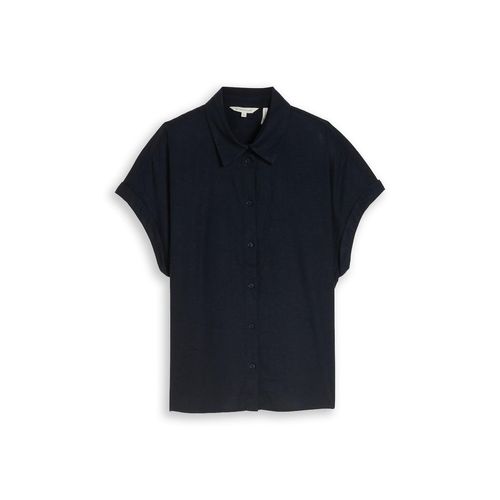 TOM TAILOR Damen Loose Fit Bluse mit Leinenanteil, blau, Uni, Gr. 36