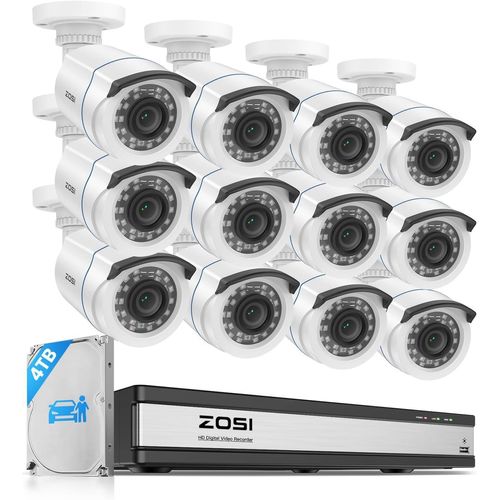 ZOSI 1080P 16CH Überwachungskamera Set Aussen, Personen- und Fahrzeugerkennung, 4TB DVR Rekorder, Videoüberwachung für Haus- und Geschäftsüberwachung