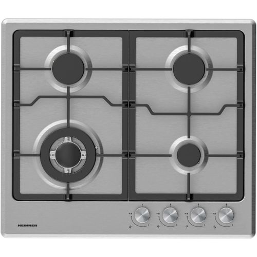 Heinner HBH-M495IWFIX Einbau-Gasherd 59 cm, 4 Brenner, Wok, Zündung, Sicherheitsvorrichtung, Silber