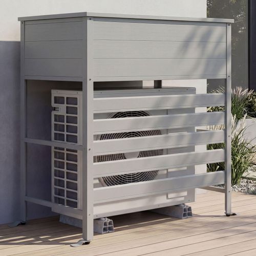 Aluminium Verkleidung für Klimaanlage/Wärmetauscher HWC-P94, Abdeckung Aufbewahrungsbox 110x96x43cm grau