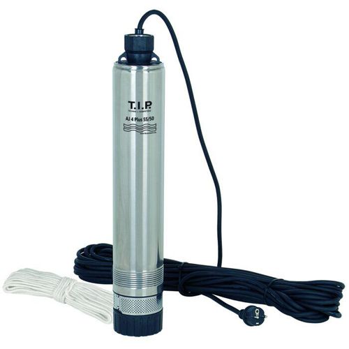 T.I.P. AJ 4 Plus 55/50 Brunnenpumpe - Tiefbrunnenpumpe 30104 Edelstahl, 3.300 l/h, 50 m Förderhöhe, 800 W, inkl. Ablassseil