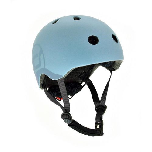 Scoot and Ride Kinderhelm, Blaugrau, Kunststoff, Textil, Gr. S-M, RoHS, Magnetverschluss, mit LED-Licht, Kinnpolster, Freizeit & Co, Sport & Fitness, Fahrräder, Kinderhelme