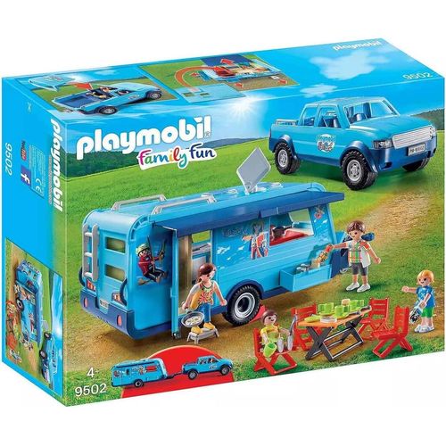 PLAYMOBIL Family Fun 9502 Pick-Up mit Wohnwagen, Ab 4 Jahren