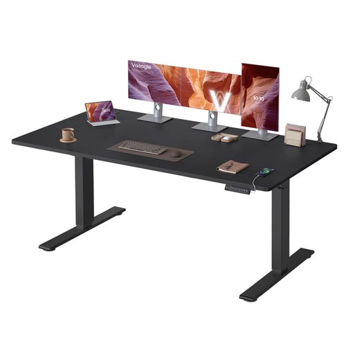 VASAGLE Höhenverstellbarer Schreibtisch, 160 cm, USB-C-Anschluss, Ablage für Steckdosenleiste, Erinnerung bei langem Sitzen, 3 Speichertasten