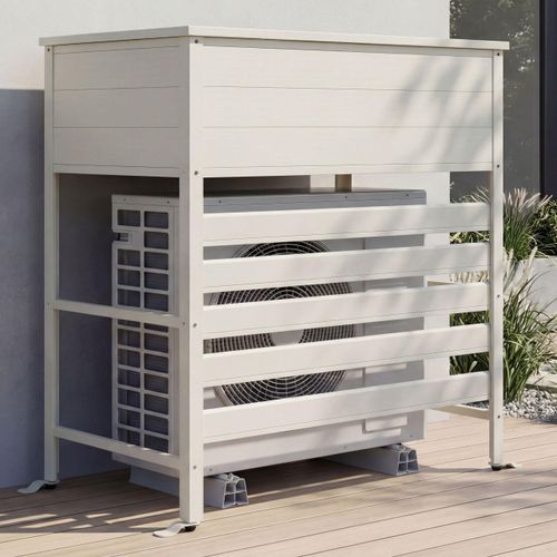 Aluminium Verkleidung für Klimaanlage/Wärmetauscher MCW-P94, Abdeckung Aufbewahrungsbox 110x96x43cm grau-weiß