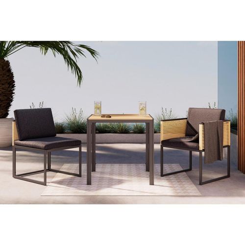 Ambia Garden Balkonset, Anthrazit, Gelb, Dunkelgrau, Metall, Kunststoff, Textil, 3-teilig, Füllung: Schaumstoffflocken, eckig, 69.5x74x70 cm, platzsparend verstaubar, geeignet für Balkon, Balkonmöbel, Balkonmöbel-Sets