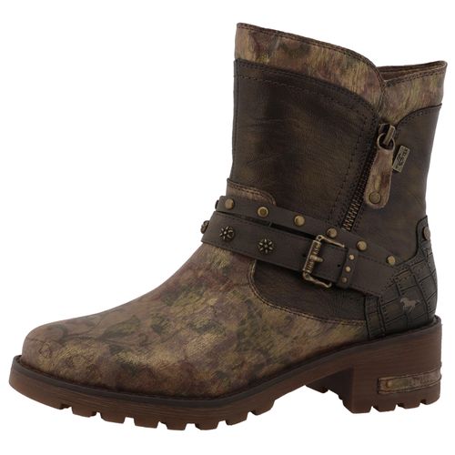 Winterboots MUSTANG SHOES "Haukea", Damen, Gr. 41, braun (lavabraun), Lederimitat, Schuhe Winterboots, Biker Boots mit Blockabsatz