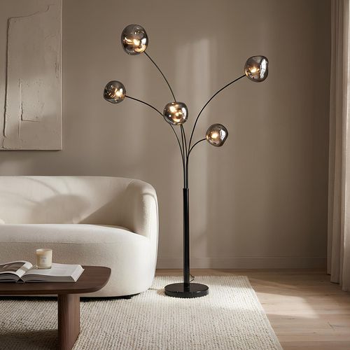 riess-ambiente Stehlampe LIQUID DIAMOND 200cm schwarz smoke grau fünf Glasschirme mit Marmorfuß