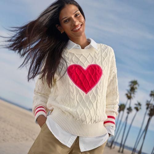 Intarsien-Pullover DRIFTER, Damen,  Weiß, Baumwolle, by Lands' End