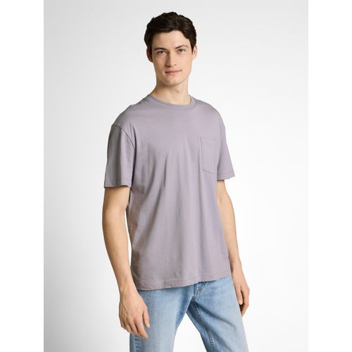 T-Shirt TOM TAILOR DENIM, Damen, Gr. L, soft lila grau, Single Jersey, Obermaterial: 100% Baumwolle, unifarben, regular fit normal, Rundhals, Shirts T-Shirt, mit Brust Tasche