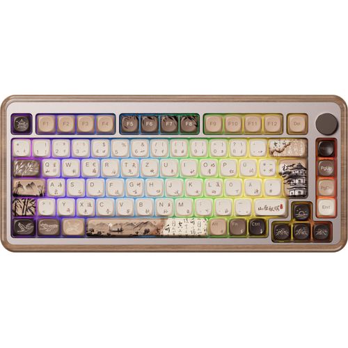Akko MU02 75% Wooden Mechanical Gaming Keyboard VIA ISO-DE RGB Hot Swap BT5.0/2.4G Wireless &Type-C Wired(Akko V3 Piano Pro Switch, Linear)