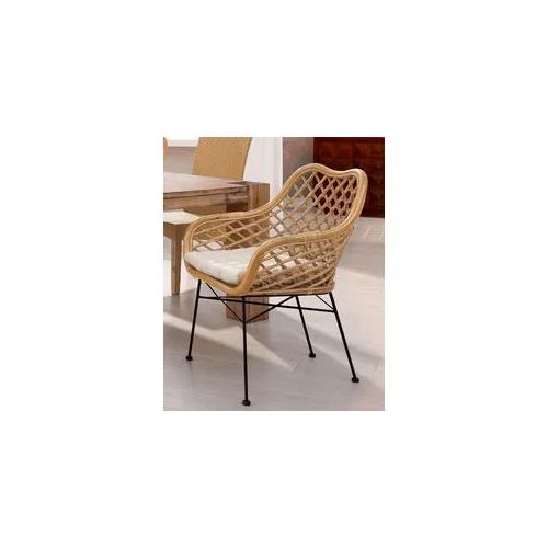 Rattanstuhl HOME AFFAIRE, gelb (honigfarben, schwarz, honigfarben), B:64cm H:90cm T:63cm, Geflecht Rattan, Stühle, Rattanstuhl, ohne Sitzkissen