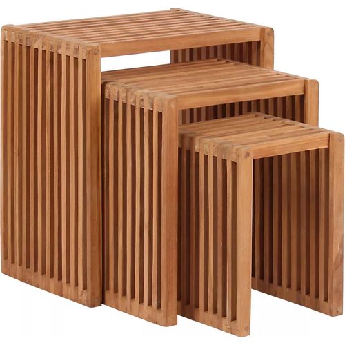 Beistelltische 3er Set Teak naturbelassen ineinanderschiebbar