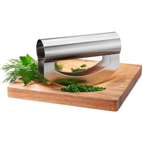 Wiegemesser GEFU "VIAVO", silber, Edelstahl, Holz, Kochmesser, Wiegemesser, Edelstahl, Präzise Klinge, ergonomischer Griff. Wiegebrett: rutschfest