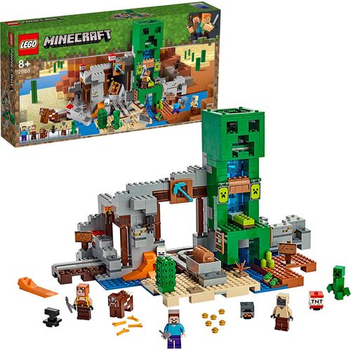 LEGO 21155 Minecraft Die Creeper Mine, Bauset mit Steve, Minecraft-Schmied, Wüstenzombie, Creeper und Tierfiguren sowie TNT-Blöcken, Minecraft-Nether-Kulisse, Spielzeuge für Kinder