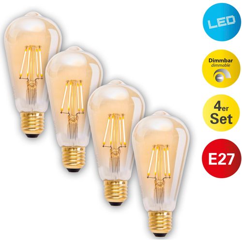 NÄVE LED-Leuchtmittel "Dilly", Energieeffizienz: F, gelb (amber), L:14,6cm Ø:6,4cm, Leuchtmittel, 4er-Set LED Leuchtmittel E27/4W,2000K; 320lm; SKI/IP20, LED-Leuchtmittel