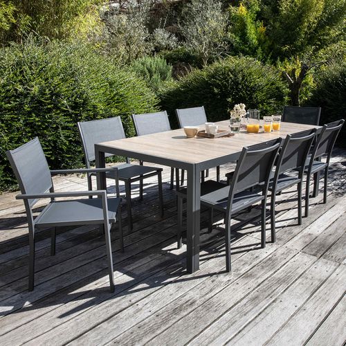Gartentisch für 8 Personen 2 Sessel und 6 Stühle aus Kastanienholz - Oviala Tivoli