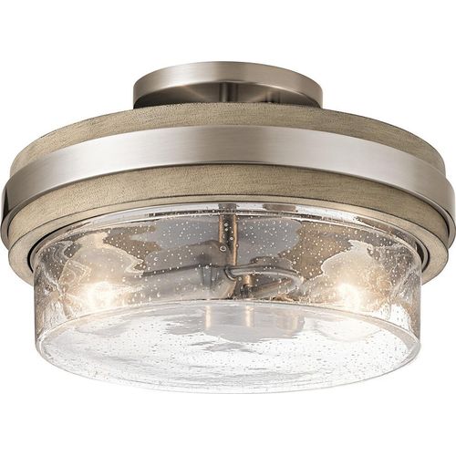 Grand Bank Zeitgenössischer Kronleuchter Stahl Grau Antikes Glas 2 Lichter E27