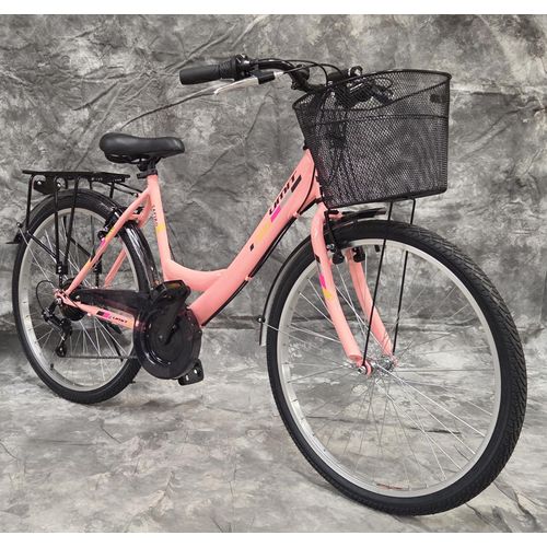 26 Zoll Damencityrad 21-Gang Shimano Kettenschaltung, Gepäckträger und Korb NEU 2608 ROSA AB 155 CM KÖRPERGRÖSSE