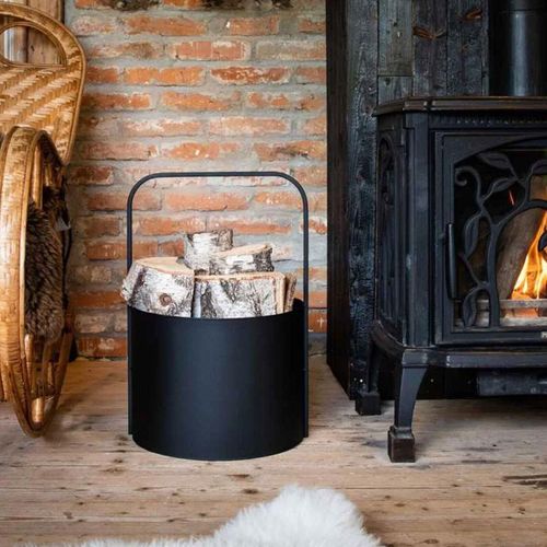 Kaminholzkorb schwarz Brennholzregal Metall 35x26x52cm Ofenholz Transportkorb