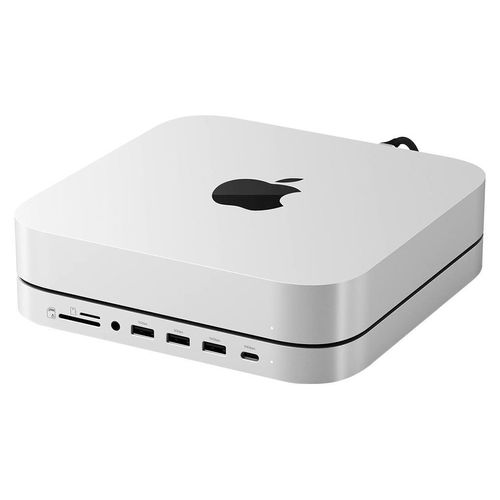 Satechi USB-C Halter/Hub für Mac Mini/Studio (SSD) – Bis zu 5 Gbps USB-C Datenanschluss – 3 x USB-A Datenanschlüsse – Micro/SD-Kartenleser und 3,5mm Audio-Klinkenanschluss
