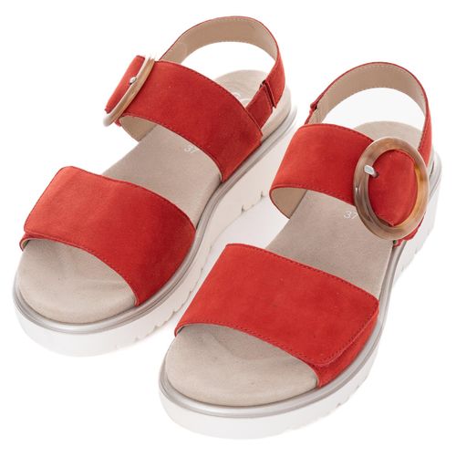 Sandale ARA "BILBAO", Damen, Gr. 42, rot, Ziegenveloursleder, unifarben, Schuhe Sandale, Keilsandale, Plateausandale mit Klettverschlüssen, G-Weite