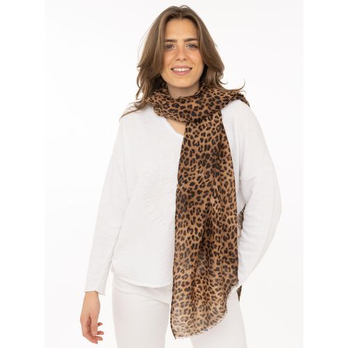 Schal ZWILLINGSHERZ "Print Leo", Damen, braun, Web, Obermaterial: 100% Polyester, Modetücher Schal, Leomuster, Fransen an den Enden