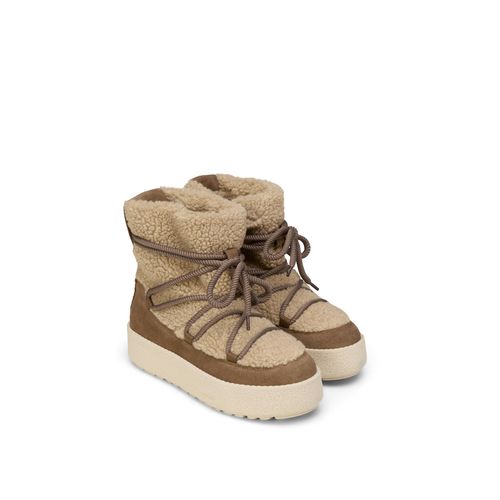 Winterboots MARC O'POLO "PIA", Damen, Gr. 41, taupe, hellbeige, Textil, Veloursleder, Schuhe Winterboots, Plateauboots, Schnürboots, Plateauboots mit Memory Foam-Ausstattung