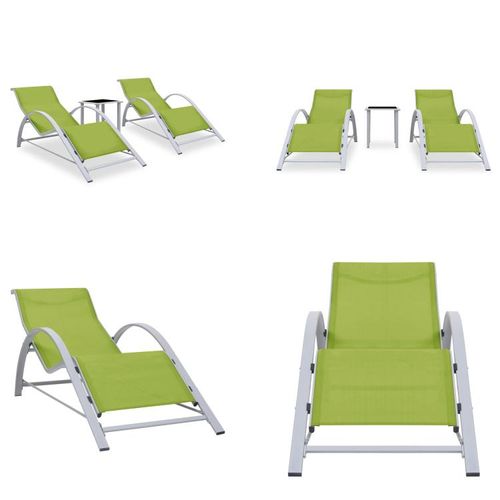 vidaXL Sonnenliegen 2 Stk. mit Tisch Aluminium Grün - Gartenliege - Gartenliegen - Sonnenliege - Sonnenliegen