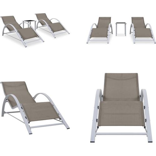 vidaXL Sonnenliegen 2 Stk. mit Tisch Aluminium Taupe - Gartenliege - Gartenliegen - Sonnenliege - Sonnenliegen