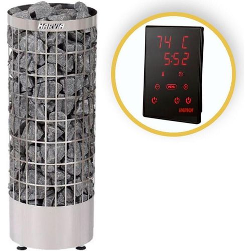 Saunaöfen Harvia Cilindro Pc90e Chrome + Harvia Xenio Cx110