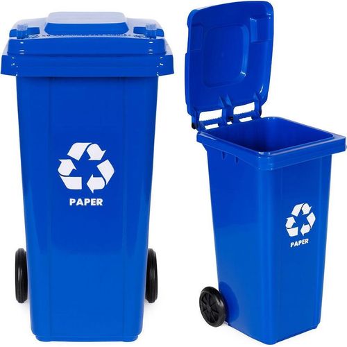 120-Liter-Papierabfalleimer in Blau mit Gummirädern
