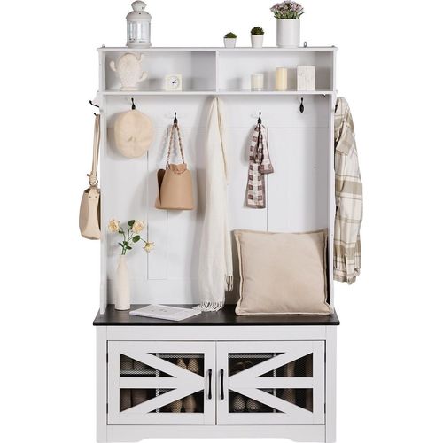 Garderobe aus Holz mit Bank und 7 Haken für Eingangsbereich und Flur